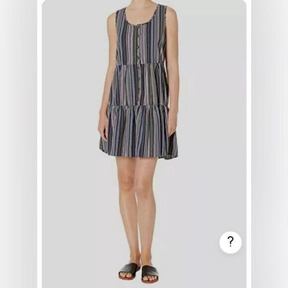 Mod-o-doc Los Angeles Blue Sandcastle Striped Button Front Tank Dress - Picture 1 of 5
